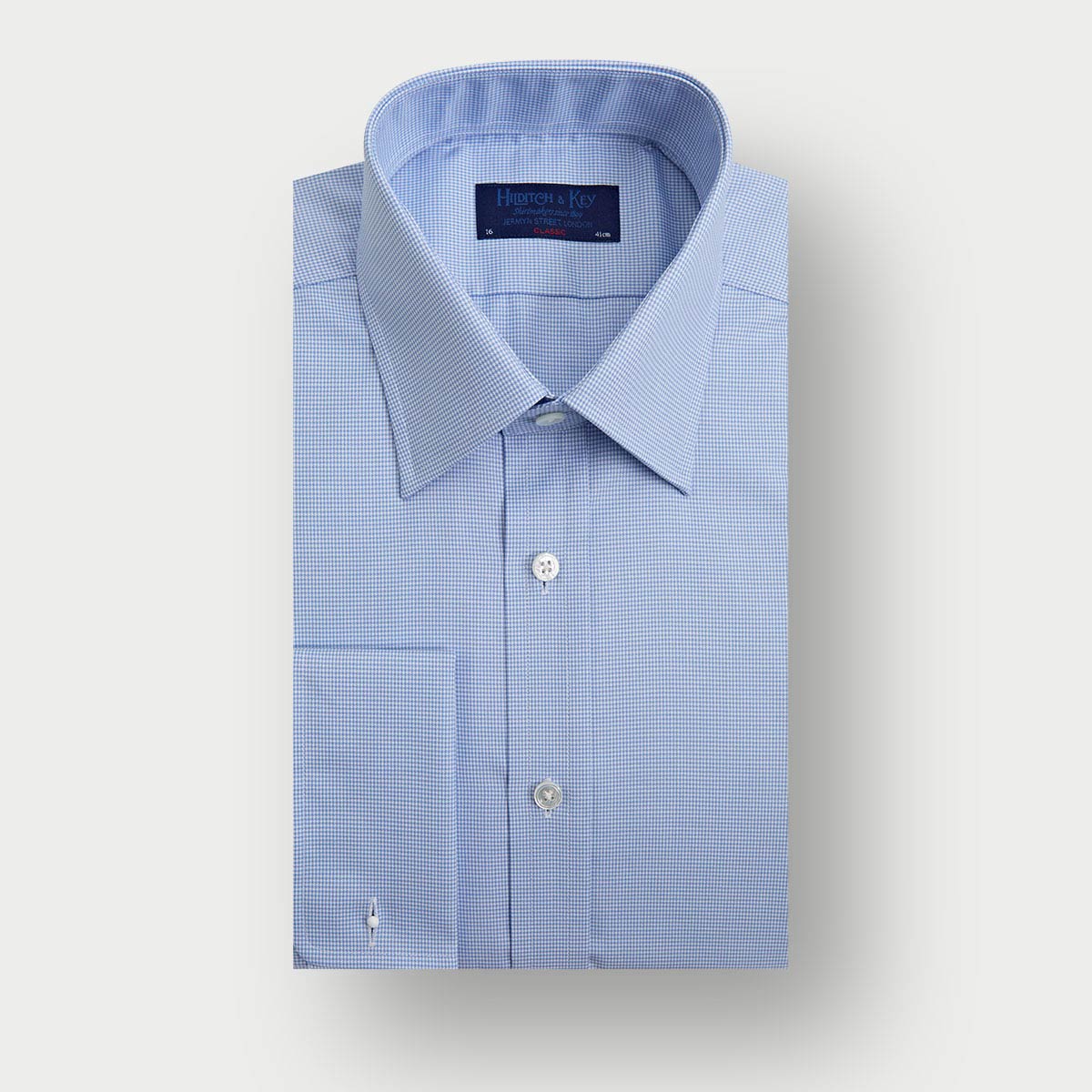 Classic Fit Light Micro Houndstooth Cotton Shirt With Classic Collar Double Cuff