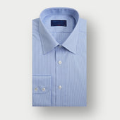 Classic Fit Light Blue Micro Houndstooth Cotton Shirt with Classic Collar & Two Button Cuff