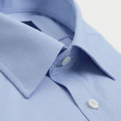 Classic Fit Light Micro Houndstooth Cotton Shirt With Classic Collar Two Button Cuff
