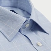 Classic Fit Light Prince Of Wales Check Cotton Shirt With Classic Collar Double Cuff