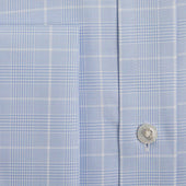 Classic Fit Light Prince Of Wales Check Cotton Shirt With Classic Collar Double Cuff