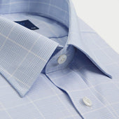 Classic Fit Light Prince Of Wales Check Cotton Shirt With Classic Collar Two Button Cuff