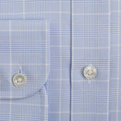 Classic Fit Light Prince Of Wales Check Cotton Shirt With Classic Collar Two Button Cuff