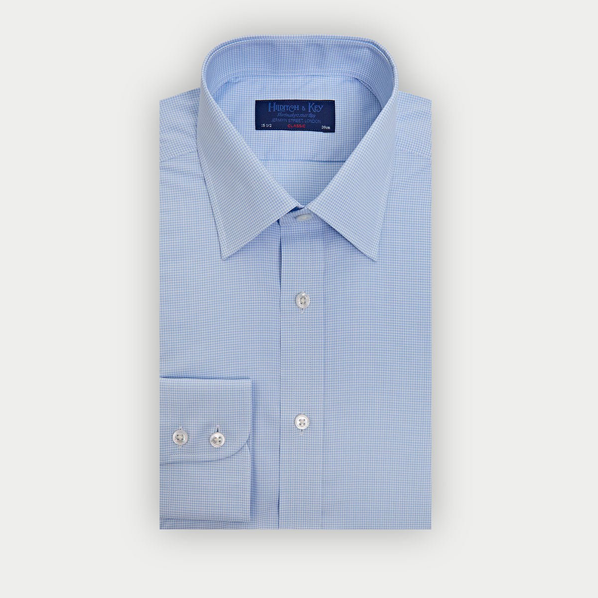 Classic Fit Light Small Gingham Check Cotton Shirt With Classic Collar Two Button Cuff
