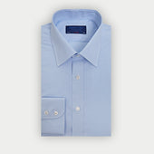 Classic Fit Light Blue Small Gingham Check Cotton Shirt with Classic Collar & Two Button Cuff