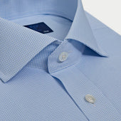 Classic Fit Light Small Gingham Check Cotton Shirt With Cut Away Collar Double Cuff