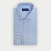 Classic Fit Light Blue Small Gingham Check Cotton Shirt with Cut-Away Collar & Two Button Cuff