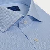 Classic Fit Light Small Gingham Check Cotton Shirt With Cut Away Collar Two Button Cuff