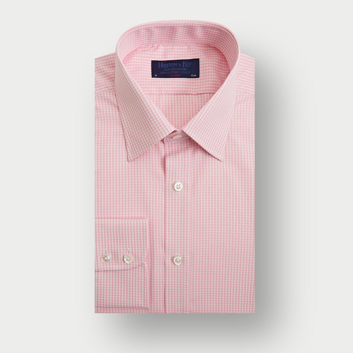 Classic Fit Light Gingham Check Cotton Shirt With Classic Collar Two Button Cuff