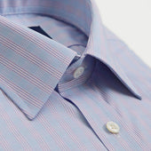 Classic Fit Lilac Overcheck Cotton Shirt With Classic Collar Two Button Cuff