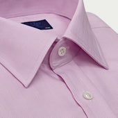 Classic Fit Lilac Herringbone Cotton Shirt With Classic Collar Double Cuff