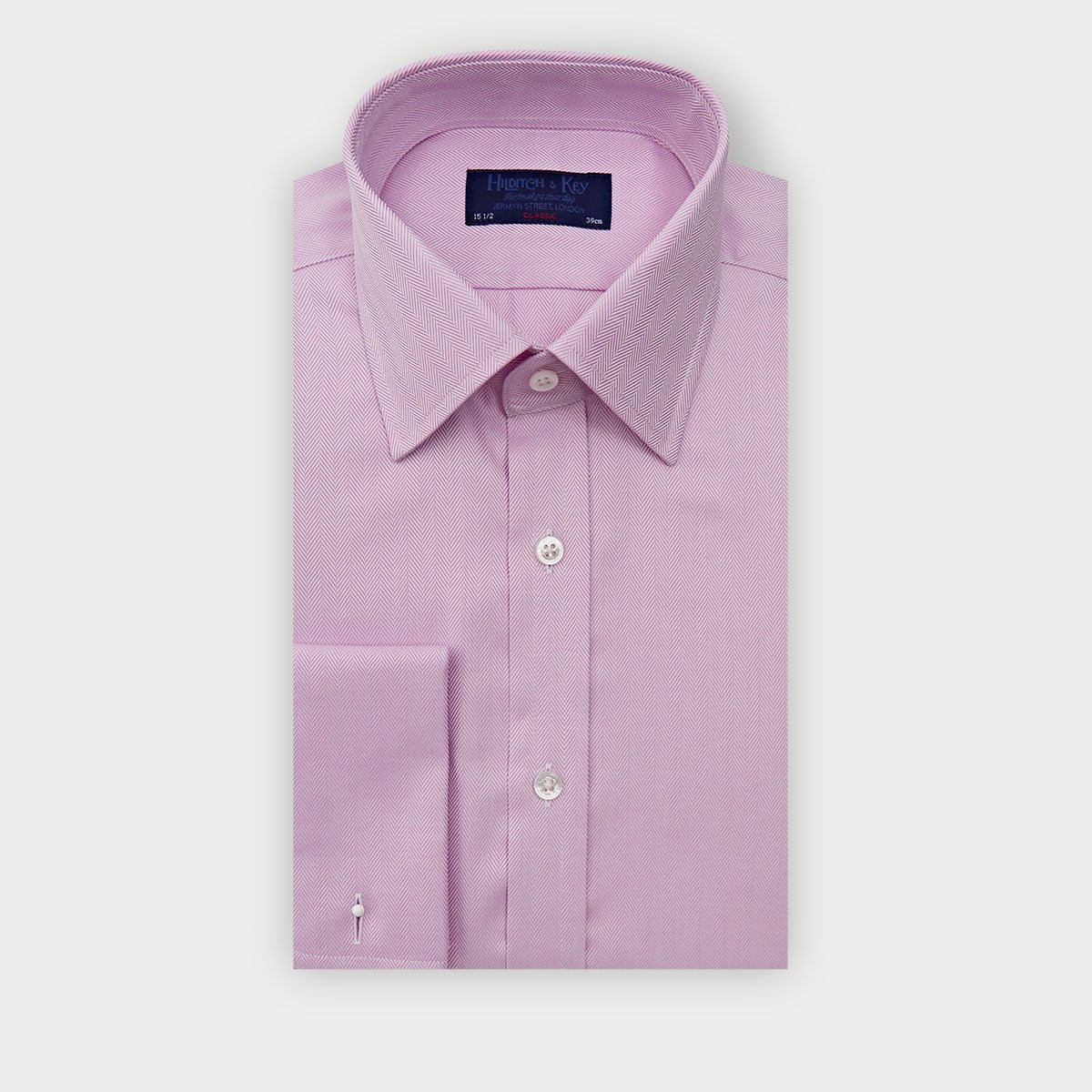 Classic Fit Lilac Herringbone Cotton Shirt With Classic Collar Double Cuff