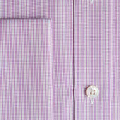 Classic Fit Lilac Micro Check Cotton Shirt With Classic Collar Double Cuff