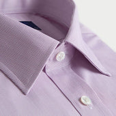 Classic Fit Lilac Micro Check Cotton Shirt With Classic Collar Double Cuff