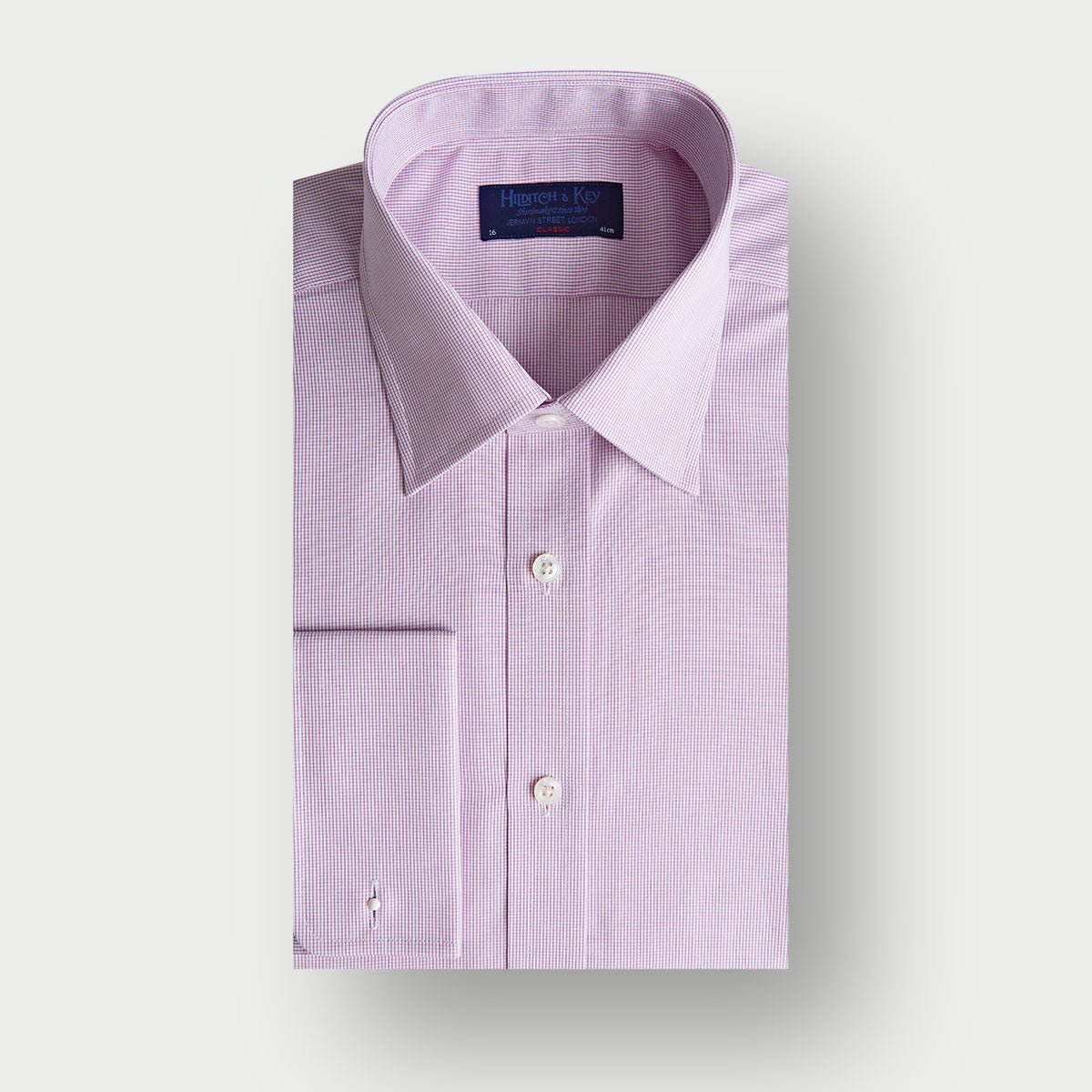 Classic Fit Lilac Micro Check Cotton Shirt With Classic Collar Double Cuff