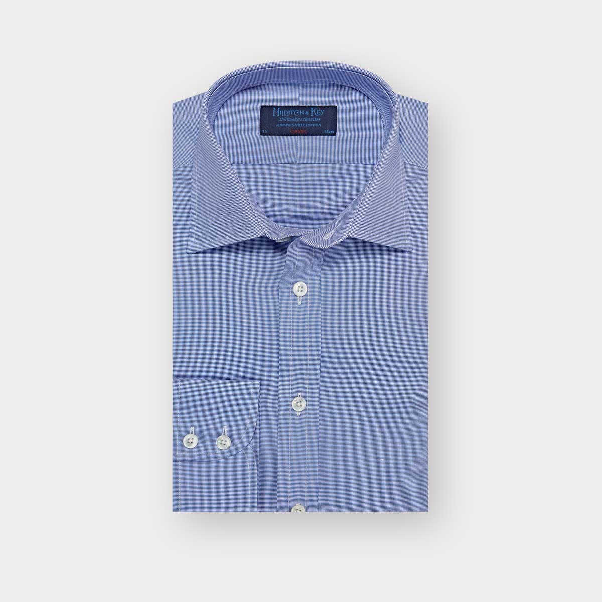 Classic Fit Micro Houndstooth Cotton Shirt With Classic Collar Two Button Cuff