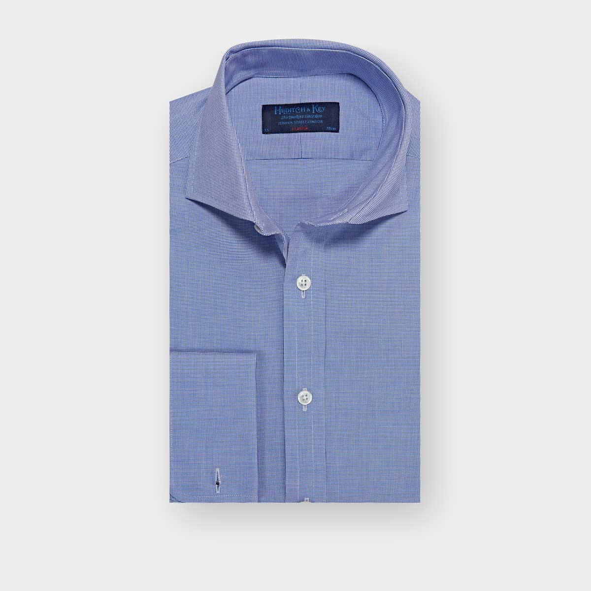 Classic Fit Micro Houndstooth Cotton Shirt With Cut Away Collar Double Cuff