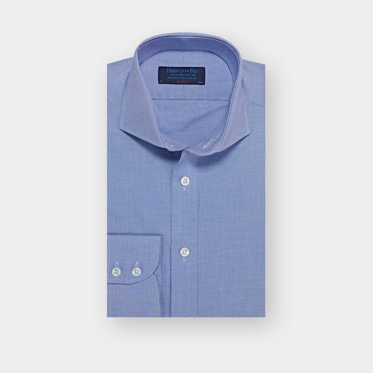 Classic Fit Micro Houndstooth Cotton Shirt With Cut Away Collar Two Button Cuff