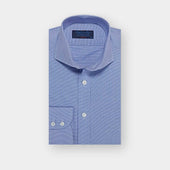 Classic Fit Navy Micro Houndstooth Cotton Shirt with Cut-away Collar & Two Button Cuff