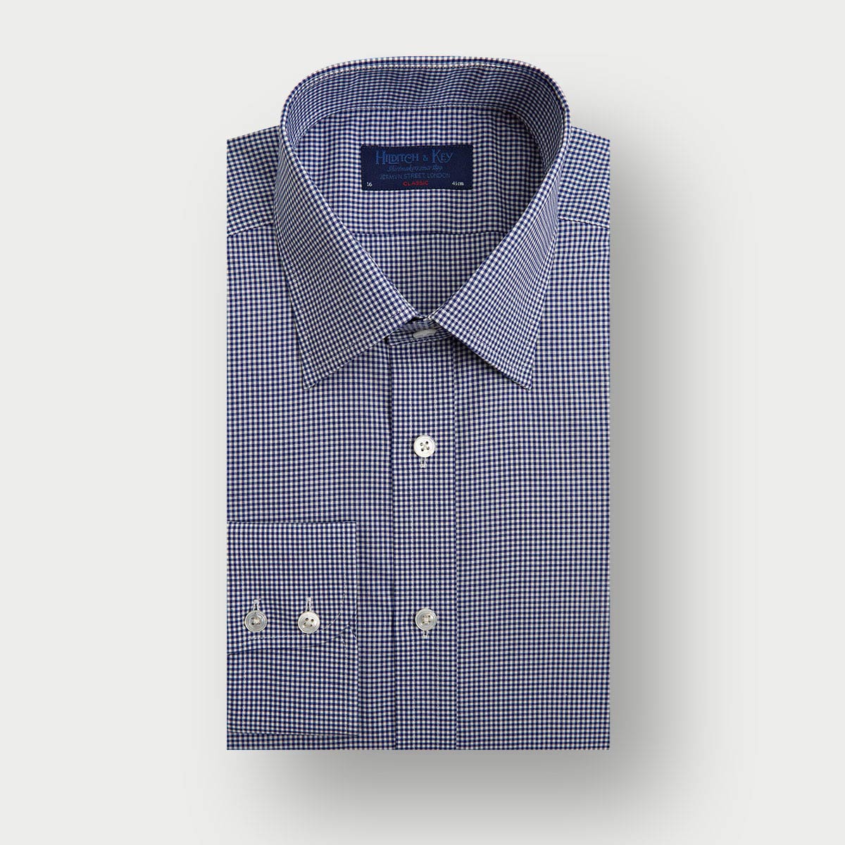 Classic Fit Small Gingham Check Cotton Shirt With Classic Collar Two Button Cuff