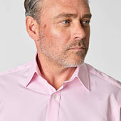 Classic Fit Pink Fine Bengal Stripe Cotton Poplin Shirt With Classic Collar Two Button Cuff