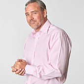 Classic Fit Pink Fine Bengal Stripe Cotton Poplin Shirt With Classic Collar Two Button Cuff