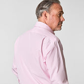 Classic Fit Pink Fine Bengal Stripe Cotton Poplin Shirt With Classic Collar Two Button Cuff