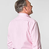 Classic Fit Pink Fine Bengal Stripe Cotton Poplin Shirt With Cut Away Collar Double Cuff