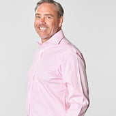 Classic Fit Pink Fine Bengal Stripe Cotton Poplin Shirt With Cut Away Collar Double Cuff