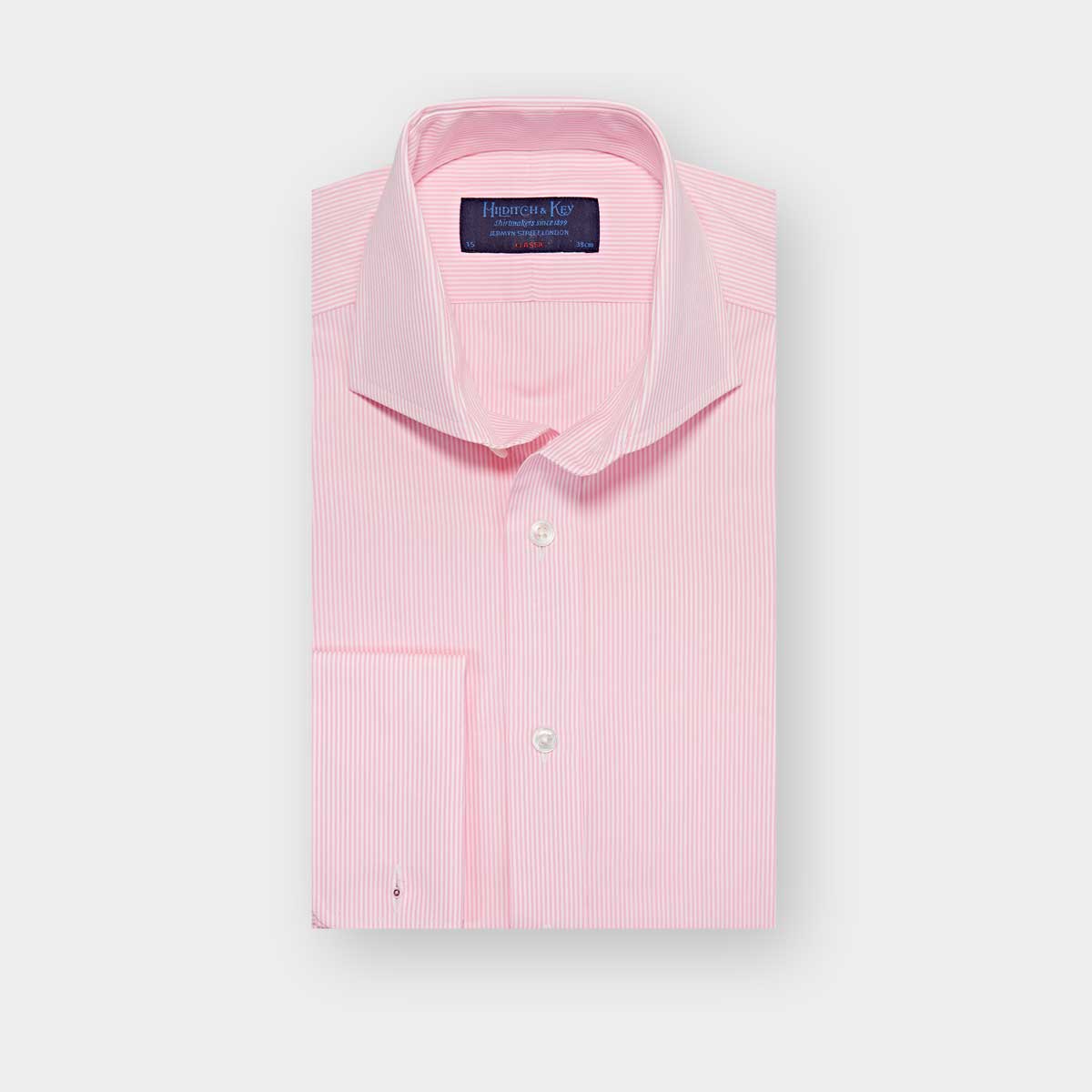 Classic Fit Pink Fine Bengal Stripe Cotton Poplin Shirt With Cut Away Collar Double Cuff