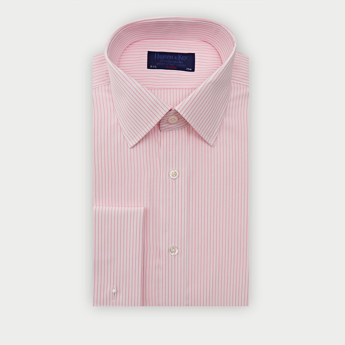 Classic Fit Pink Pinstripe Cotton Shirt With Classic Collar Double Cuff