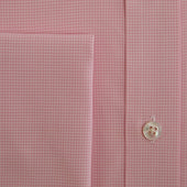 Classic Fit Pink Small Gingham Check Cotton Shirt With Classic Collar Double Cuff