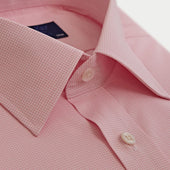Classic Fit Pink Small Gingham Check Cotton Shirt With Classic Collar Double Cuff