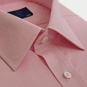 Classic Fit Pink Small Gingham Check Cotton Shirt With Classic Collar Two Button Cuff