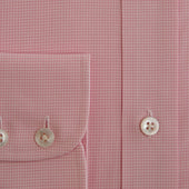 Classic Fit Pink Small Gingham Check Cotton Shirt With Classic Collar Two Button Cuff