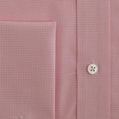 Classic Fit Pink Small Gingham Check Cotton Shirt With Cut Away Collar Double Cuff