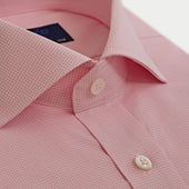 Classic Fit Pink Small Gingham Check Cotton Shirt With Cut Away Collar Double Cuff