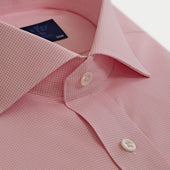 Classic Fit Pink Small Gingham Check Cotton Shirt With Cut Away Collar Two Button Cuff