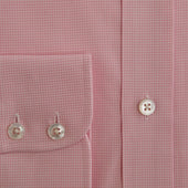 Classic Fit Pink Small Gingham Check Cotton Shirt With Cut Away Collar Two Button Cuff