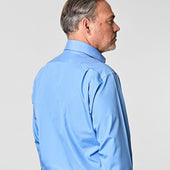 Classic Fit Plain Cotton Poplin Shirt With Cut Away Collar Double Cuff