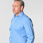 Classic Fit Plain Cotton Poplin Shirt With Cut Away Collar Double Cuff