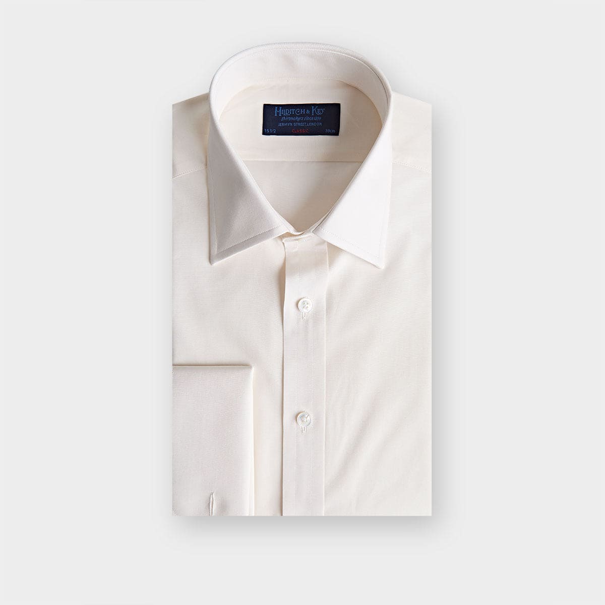 Classic Fit Plain Cotton Poplin Shirt With Classic Collar Double Cuff