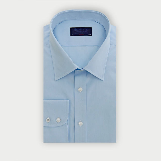 Classic Fit Plain Ice Blue Cotton Poplin Shirt with Classic Collar & Two Button Cuff