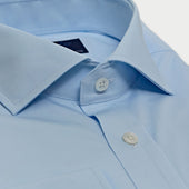 Classic Fit Plain Ice Cotton Poplin Shirt With Cut Away Collar Two Button Cuff