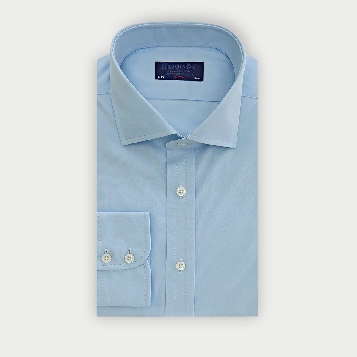 Classic Fit Plain Ice Cotton Poplin Shirt With Cut Away Collar Two Button Cuff