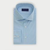 Classic Fit Plain Ice Blue Cotton Poplin Shirt with Cut-Away Collar & Two Button Cuff