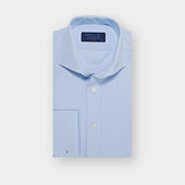 Classic Fit Plain Light Blue End-on-End Cotton Shirt with Cut-away Collar & Double Cuff