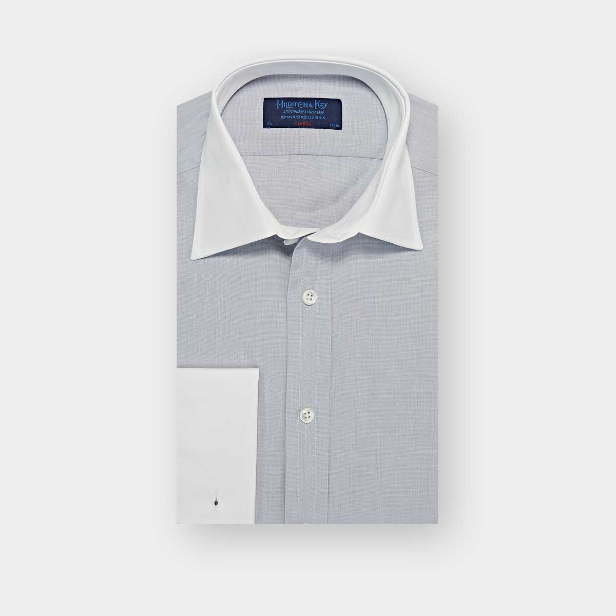 Classic Fit Plain End On End Cotton Shirt With Classic Collar Double Cuff