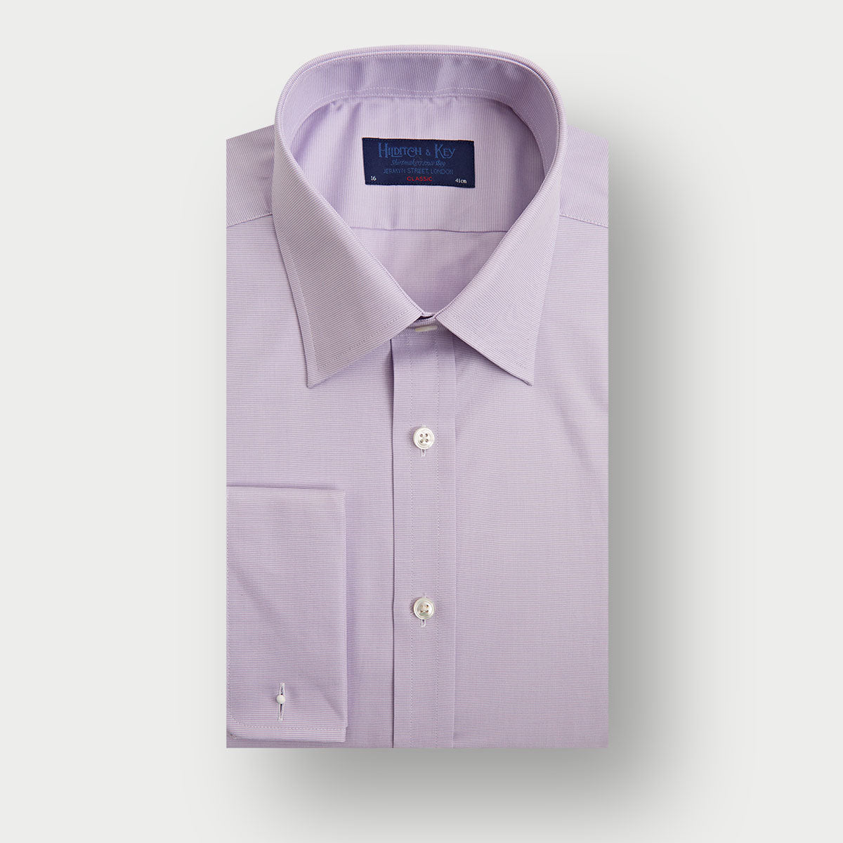 Classic Fit Plain Lilac Textured Cotton Shirt With Classic Collar Double Cuff