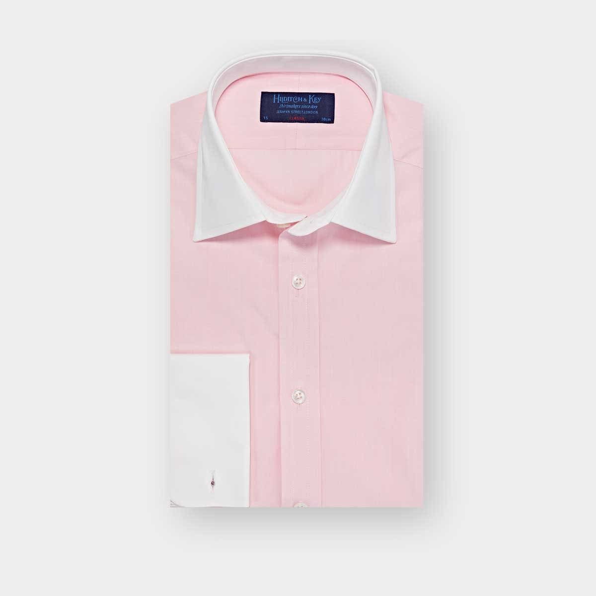 Classic Fit Plain Pink End On End Cotton Shirt With White Classic Collar Double Cuff